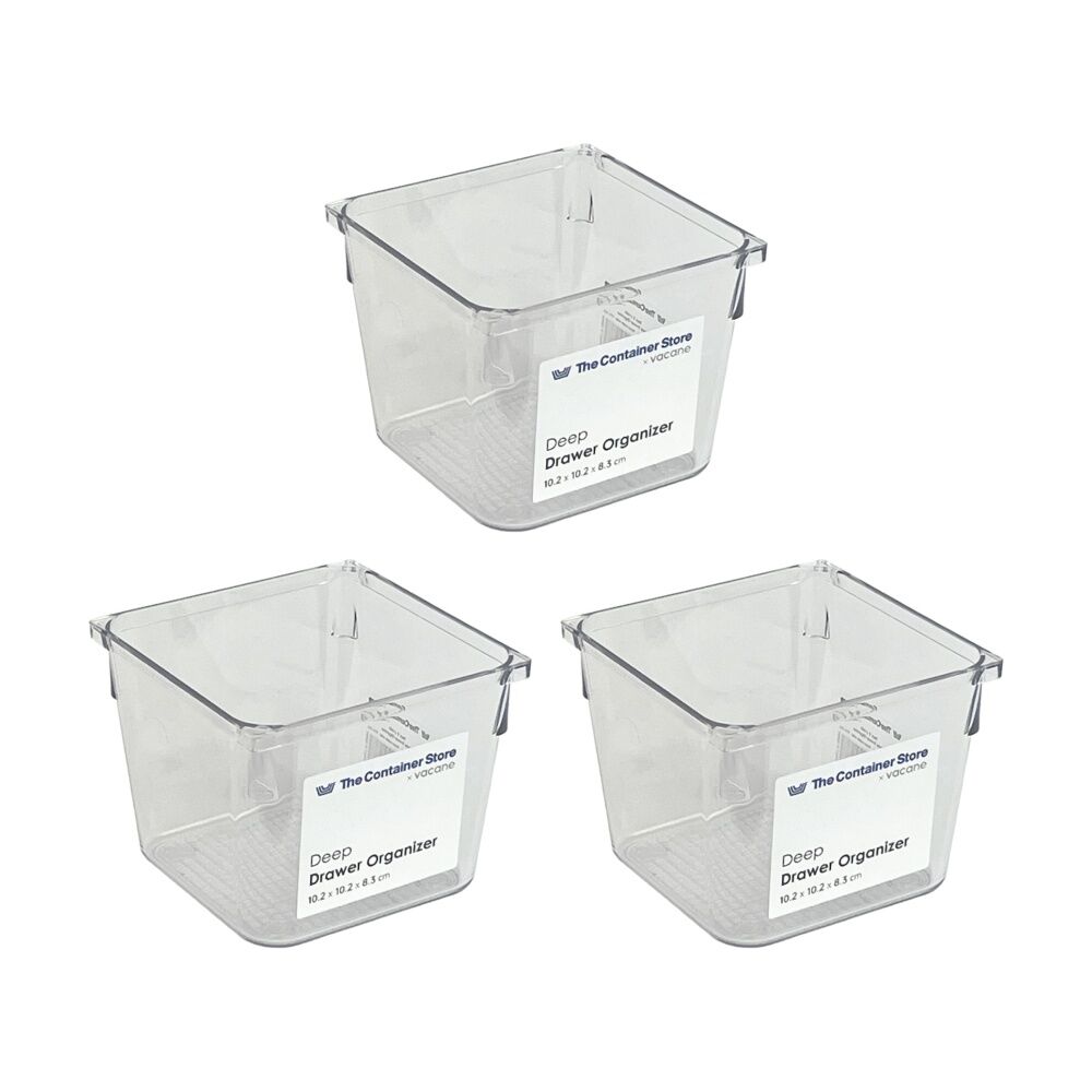 The Container Store Deep Drawer Organiser Insert Clear 10.2x10.2x8.3cm (3 Pack)