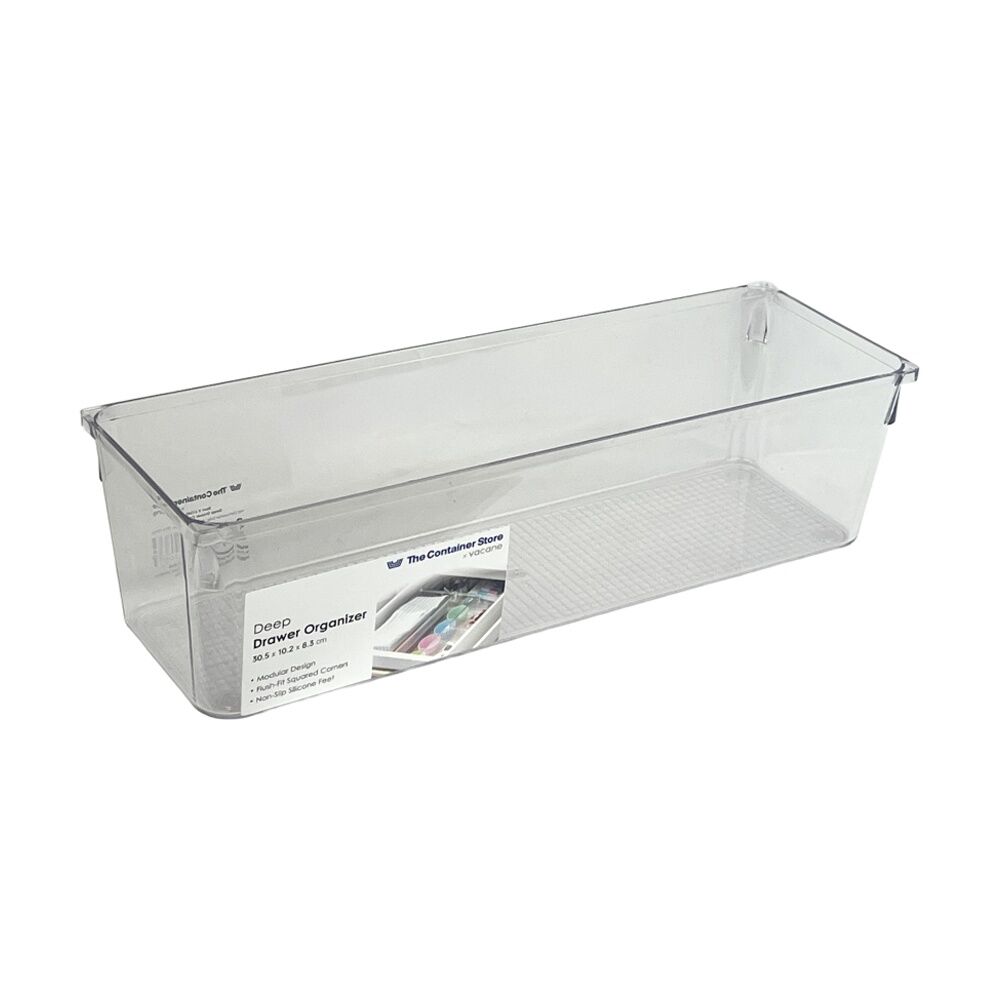 The Container Store Deep Drawer Organiser - Clear Polyethylene Terephthalate - Long Deep Space Storage - 30.5 x 10.2 x 8.3 cm