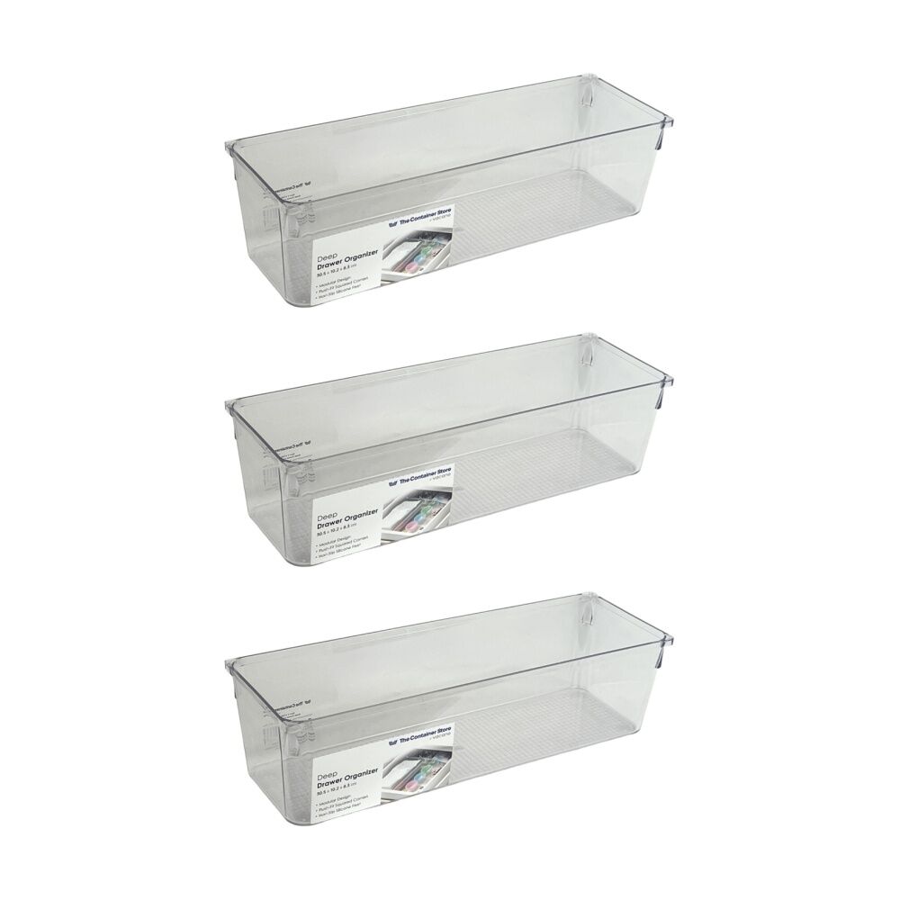 The Container Store Deep Drawer Organiser Insert Clear 30.5x10.2x8.3cm (3 Pack)
