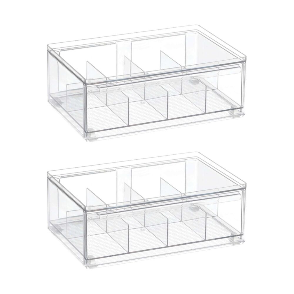 The Container Store Tea Bag Organiser w/ Drawer Clear Plastic Storage (2 Pack)
