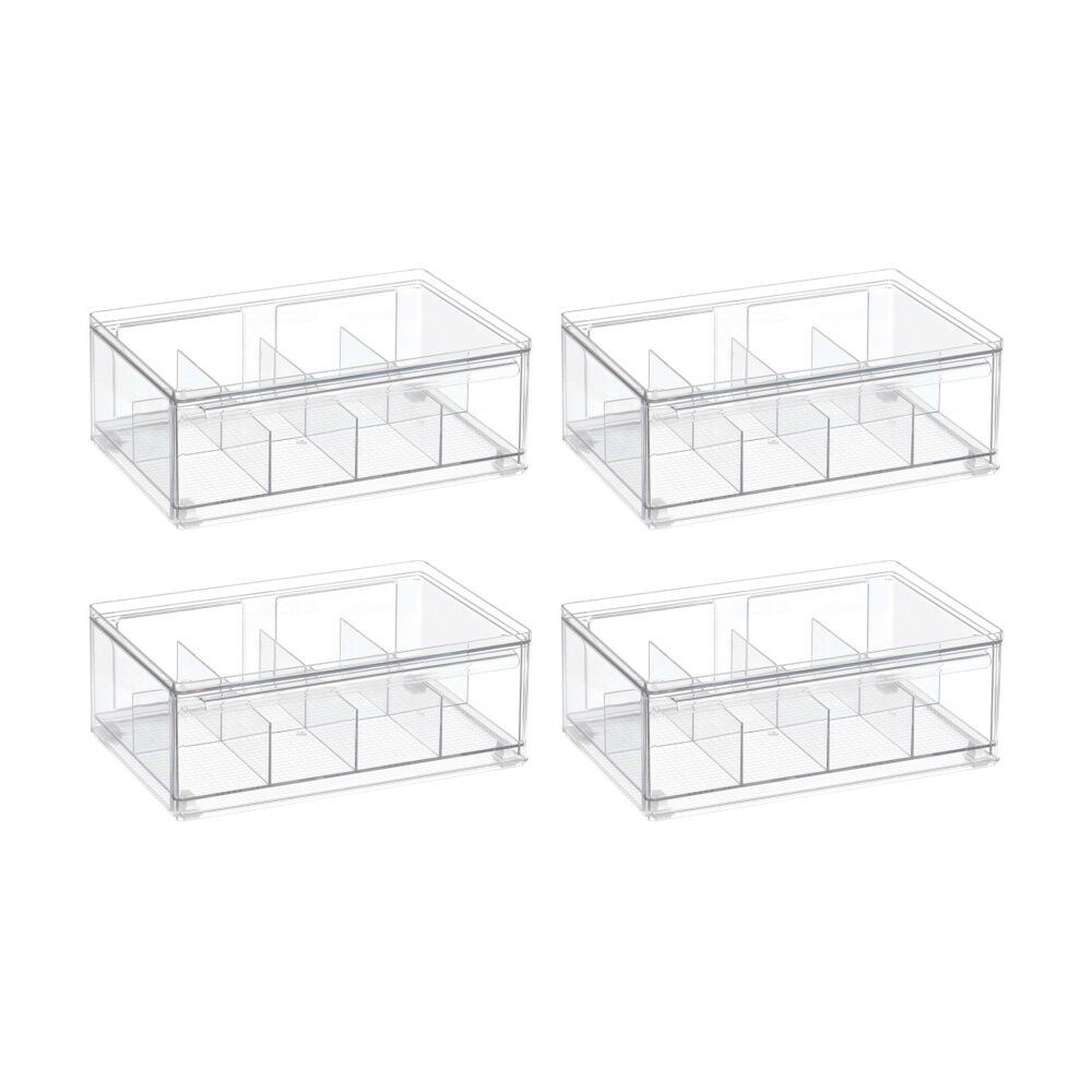 The Container Store Tea Bag Organiser w/ Drawer Clear Plastic Storage (4 Pack)