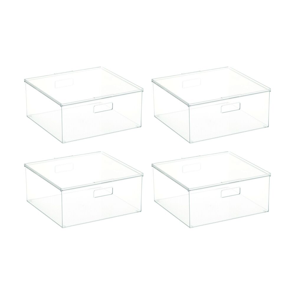 The Container Store XL Storage Box With Lid Clear 40x39x18cm (4 Pack)