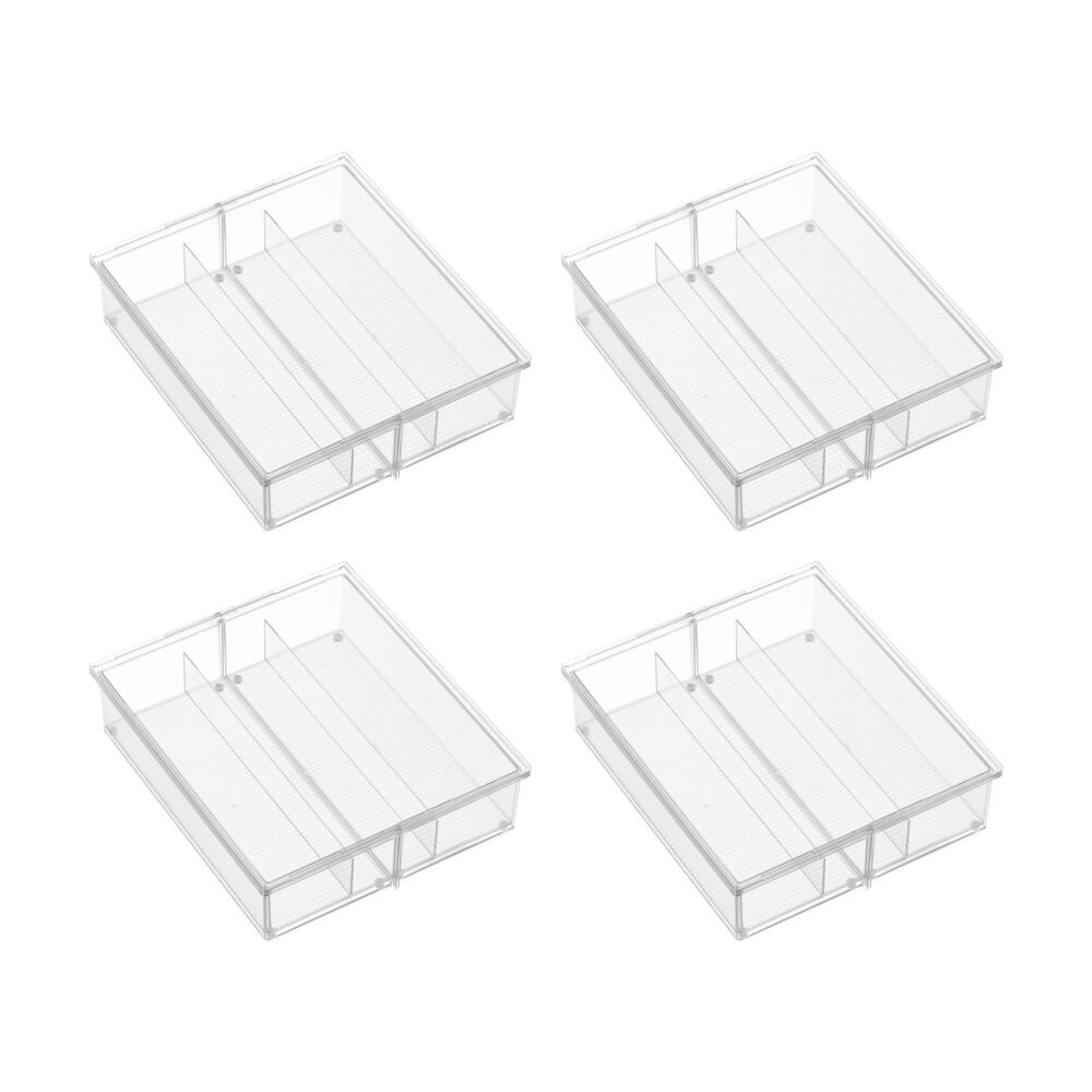 The Container Store 3 Section Drawer Organiser Insert Clear 38x33x10cm (4 Pack)