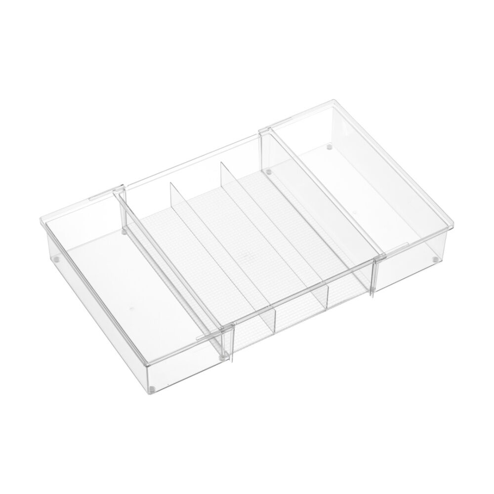 The Container Store 3 Section Expandable Drawer Organiser - Clear Polyethylene Terephthalate - Adjustable Width for Custom Fit
