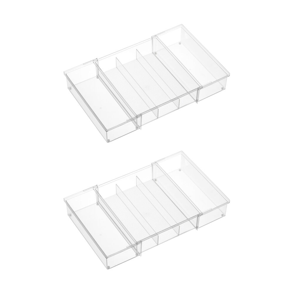 The Container Store 3 Section Expandable Drawer Organiser Insert Clear (2 Pack)