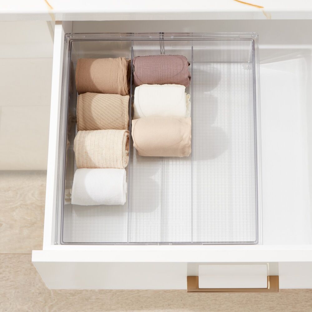 The Container Store 3 Section Expandable Drawer Organiser Insert Clear (2 Pack) — image 3