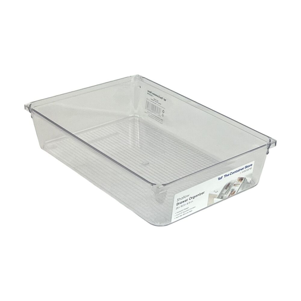 The Container Store Short Drawer Organiser - Clear Polyethylene Terephthalate with Wire Rack - Compact Storage for Small Items