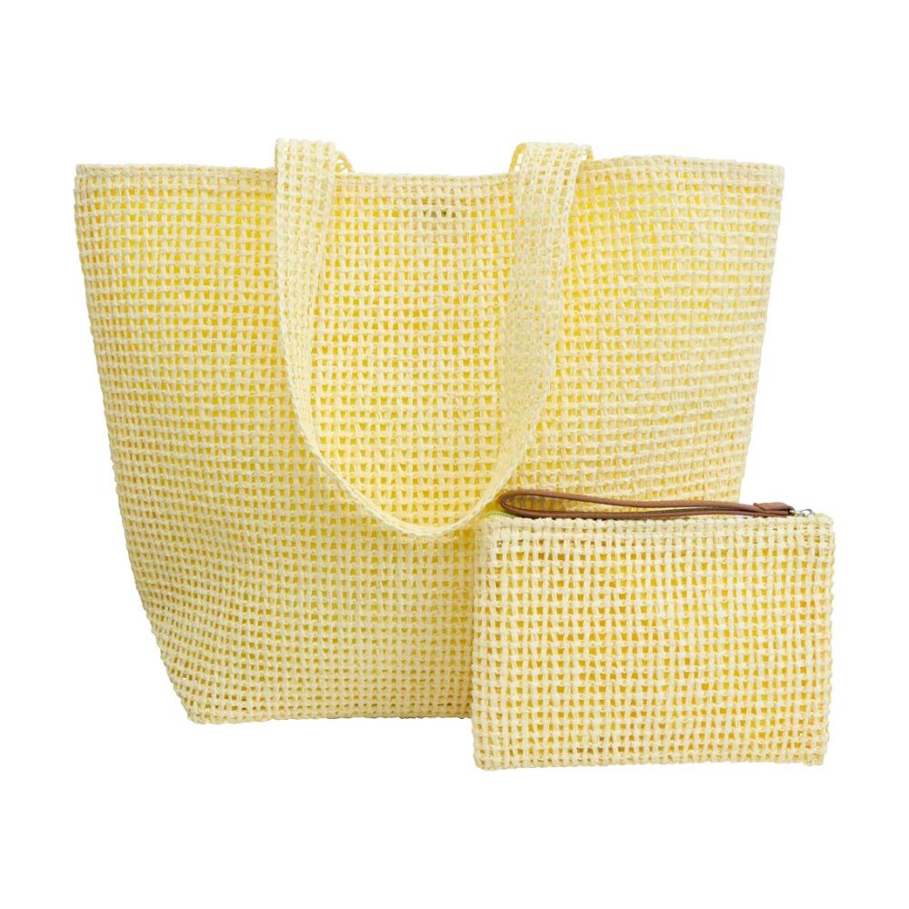 LVD Sunshine Yellow Woven Beach Bag Set w/ Matching Purse 50x15x38cm (2 Pieces)