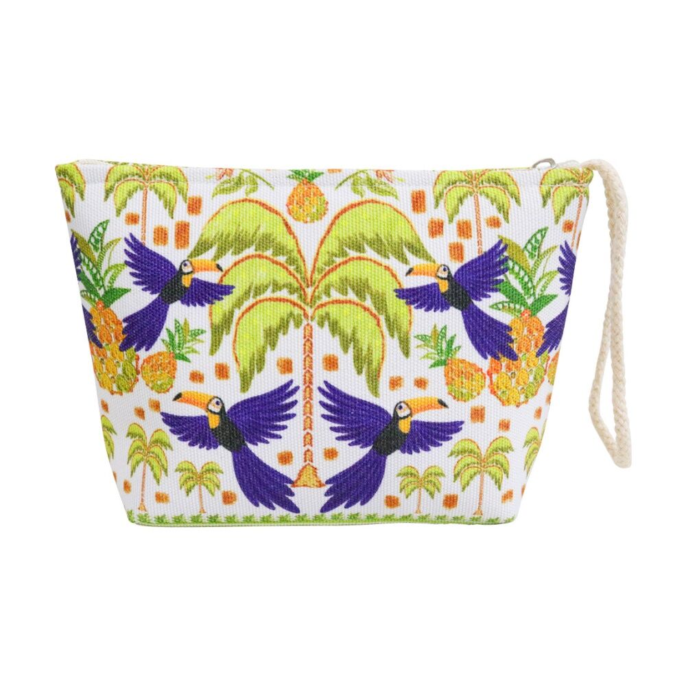 LVD 22x6x15cm Palm Tree/Blue Birds Toucans Purse Bag w/ Wrist Strap