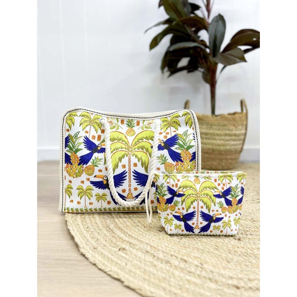 LVD 22x6x15cm Palm Tree/Blue Birds Toucans Purse Bag w/ Wrist Strap — image 2