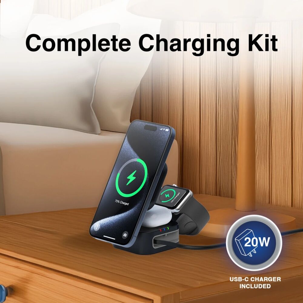 Laser Black 3 In 1 Wireless Foldable Retractable USB-C Charging Stand — image 2