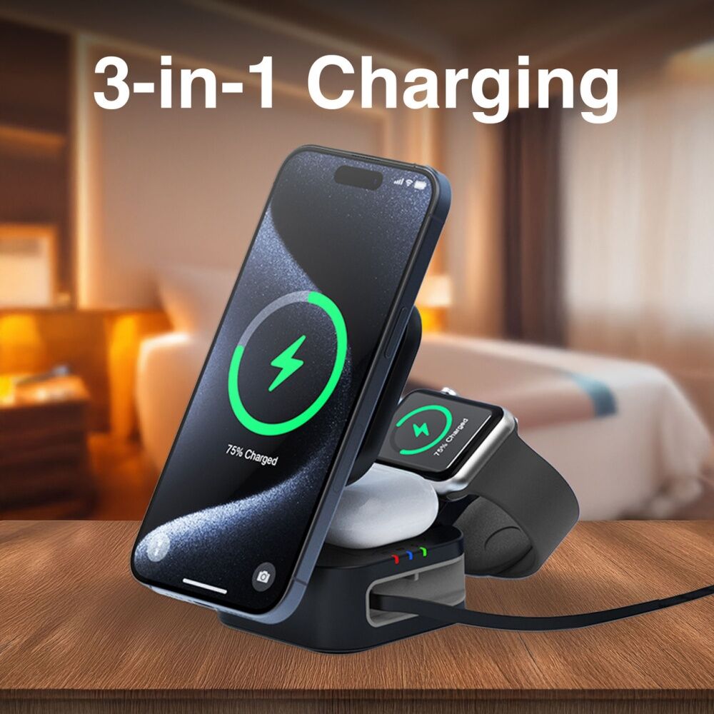 Laser Black 3 In 1 Wireless Foldable Retractable USB-C Charging Stand — image 3