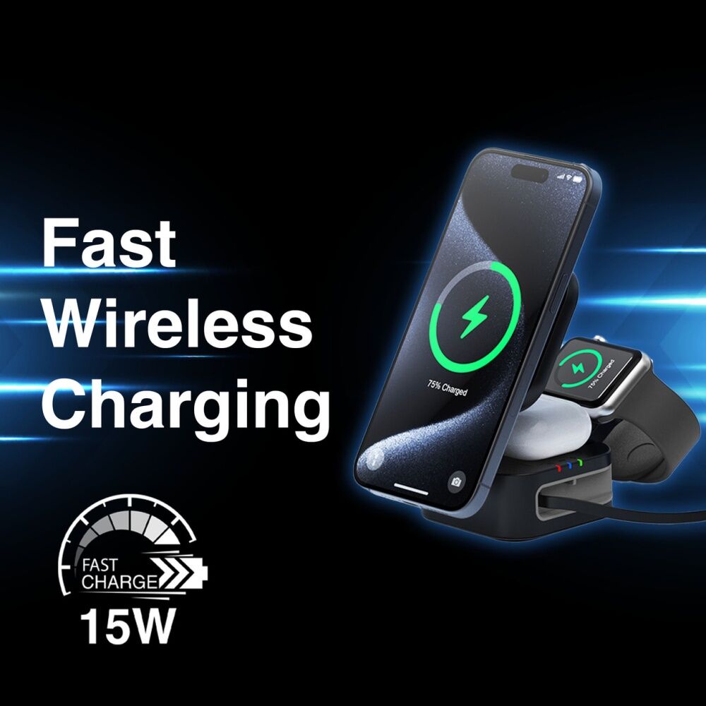 Laser Black 3 In 1 Wireless Foldable Retractable USB-C Charging Stand — image 4