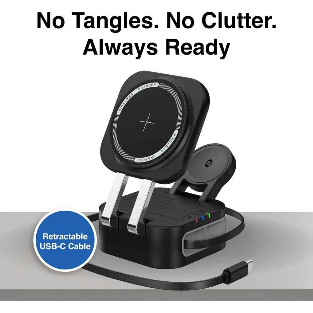 Laser Black 3 In 1 Wireless Foldable Retractable USB-C Charging Stand — image 5