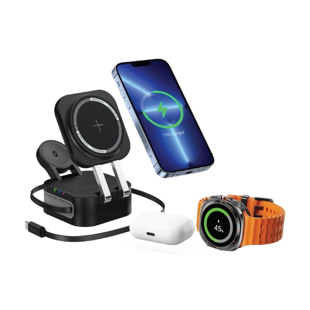 Laser Black 3 In 1 Wireless Foldable Retractable USB-C Charging Stand — image 8