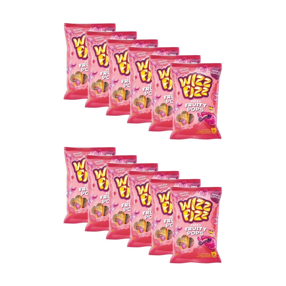 Wizz Fizz 15pc Wizz Fizz Fizzy Fruity Lollipops Berry Orange & Pineapple 132g (12 Pack)