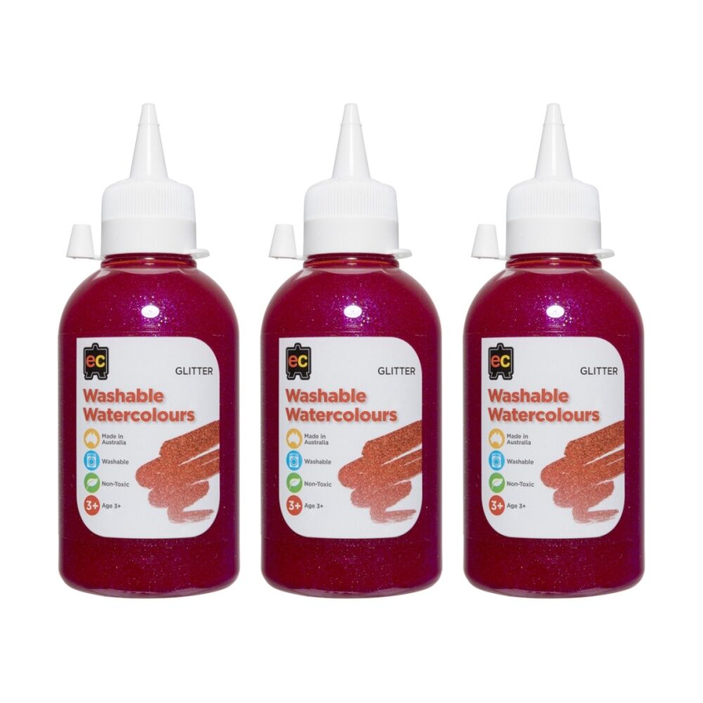 Educational Colours Washable Glitter Watercolour Paint Pink 250ml 3y+ (3 Pack)