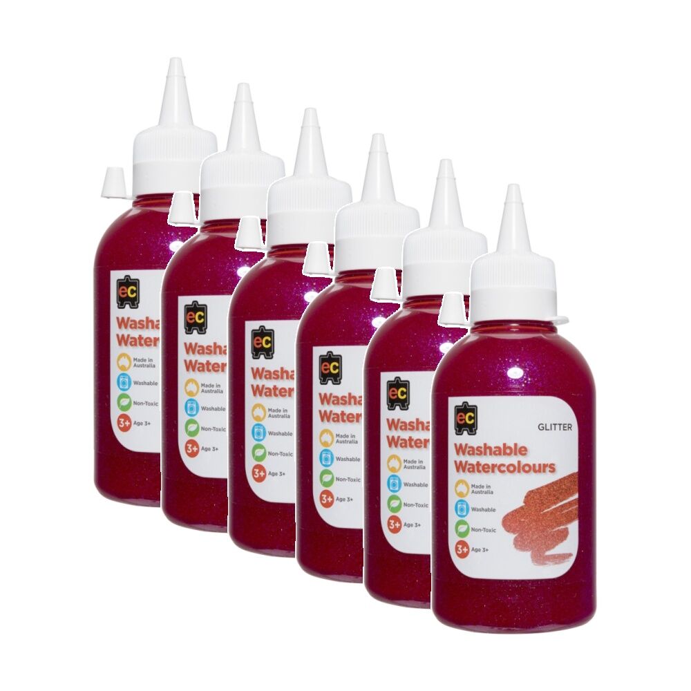 Educational Colours Washable Glitter Watercolour Paint Pink 250ml 3y+ (6 Pack)