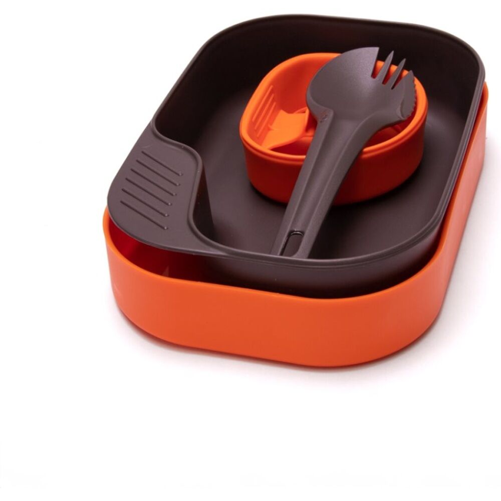 Wildo Camp-A-Box Light Camping Utensils/Cup/Plate Set Orange w/ Lid (5 Pieces)