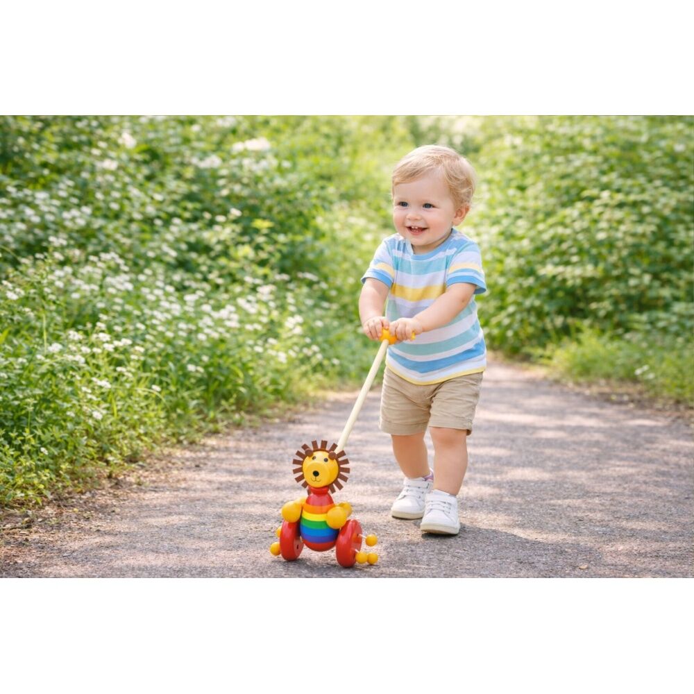 Kaper Kidz 18m+ Push Along Wooden Lion Spinning Beads Kids/Toddler Toy — image 4