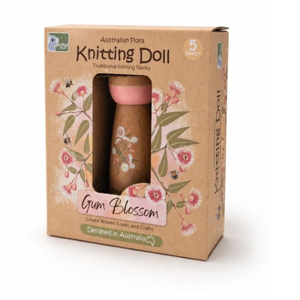 Koala Dream Australian Flora Knitting Doll Gum Blossom - Wooden Crochet Nancy Kit - Includes Pick, Wool & Fabric Bag - Builds Fine Motor Skills - 3cm