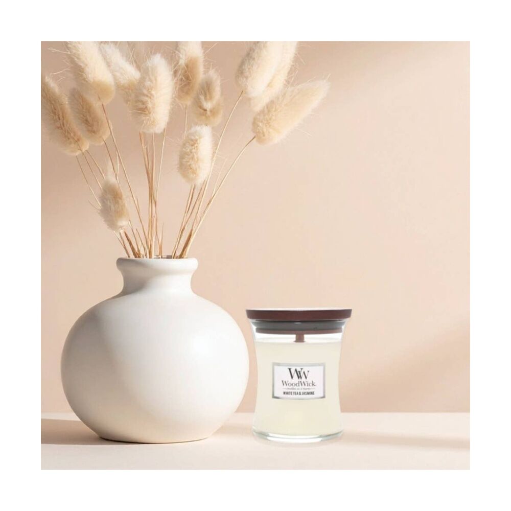 Woodwick White Tea & Jasmine Scented Soy Candle Crackling Wick Floral Mini (2 Pack) — image 4