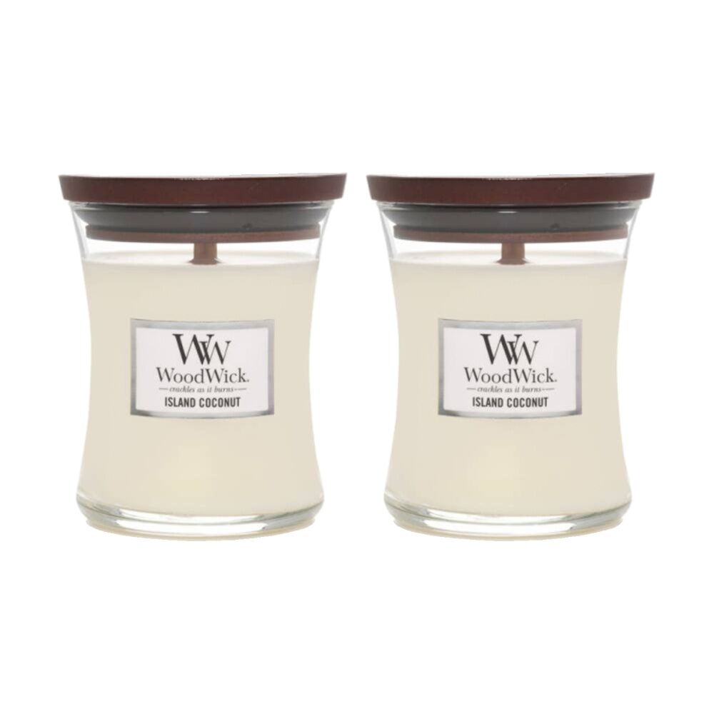 Woodwick Island Coconut Scented Soy Wax Candle Crackling Wick Tropical Mini (2 Pack)