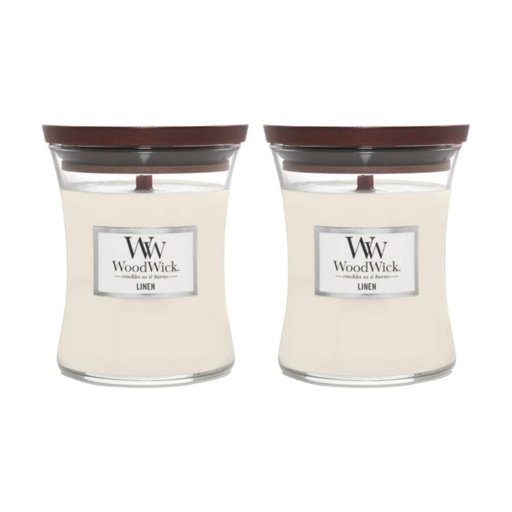 Woodwick Linen Scented Soy Wax Candle Crackling Wick Fresh Clean Mini (2 Pack)