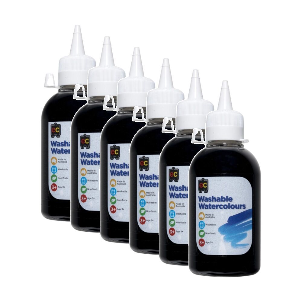 Educational Colours Washable Watercolour Student Paint Black 250ml 3y+ (6 Pack)