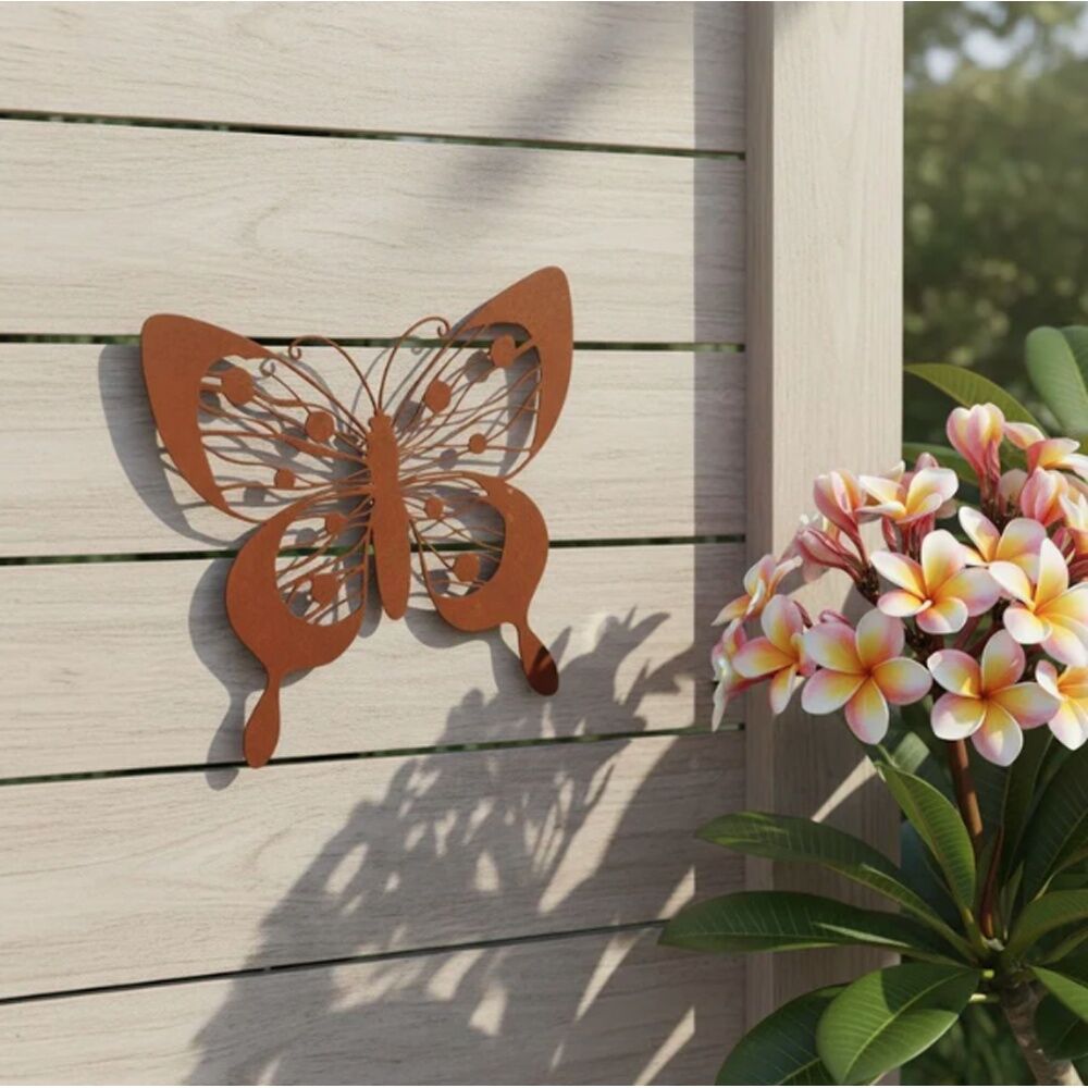 Bronrob Rustic Metal Butterfly Outdoor Garden Wall Art Decor 38x37cm - Weather-Resistant Durability - Intricate Laser-Cut Design - Versatile Indoor — image 2