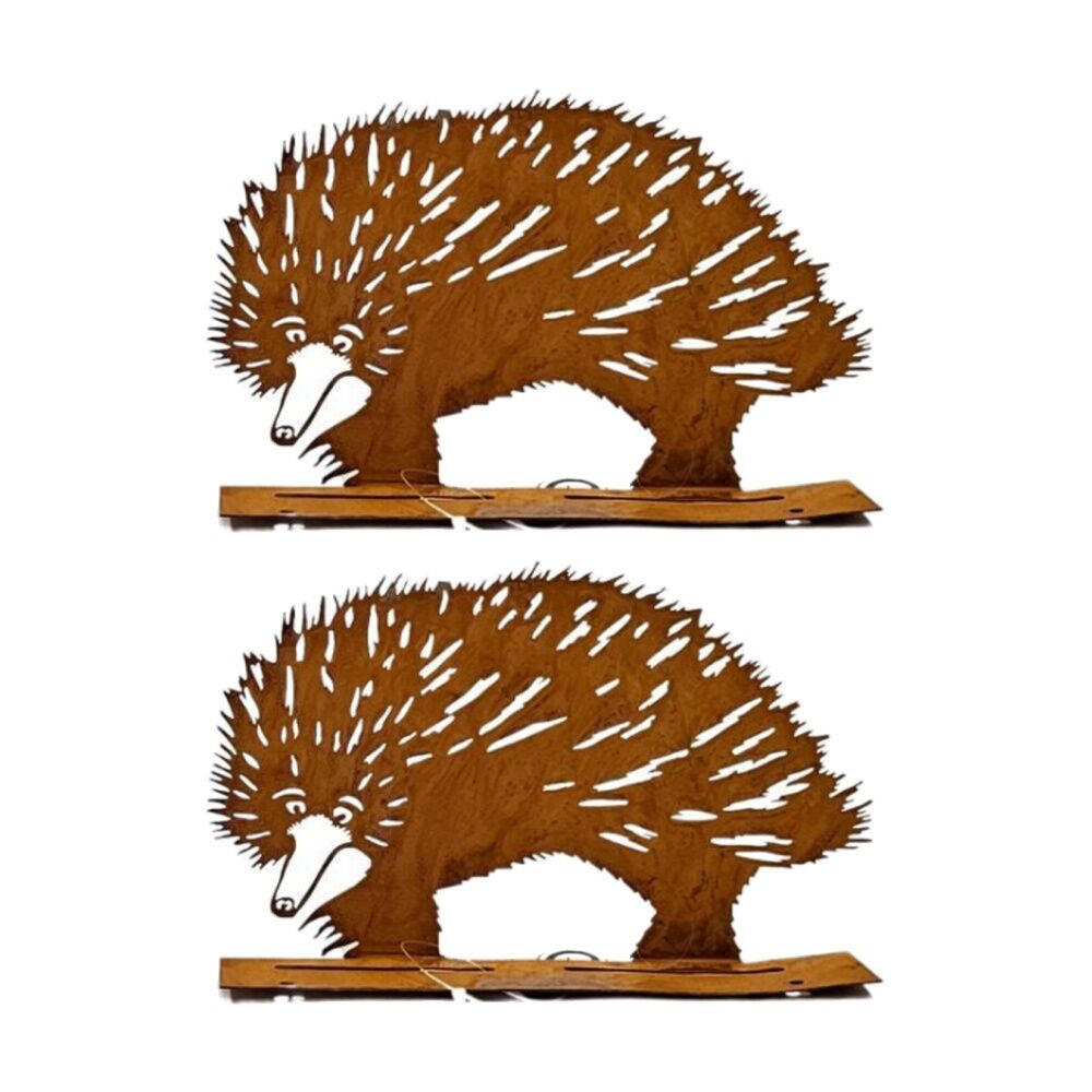 Bronrob Rustic Metal Baby Echidna Outdoor Garden Decor 19.7x16cm (2 Pack)