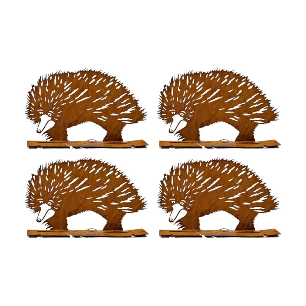 Bronrob Rustic Metal Baby Echidna Outdoor Garden Decor 19.7x16cm (4 Pack)