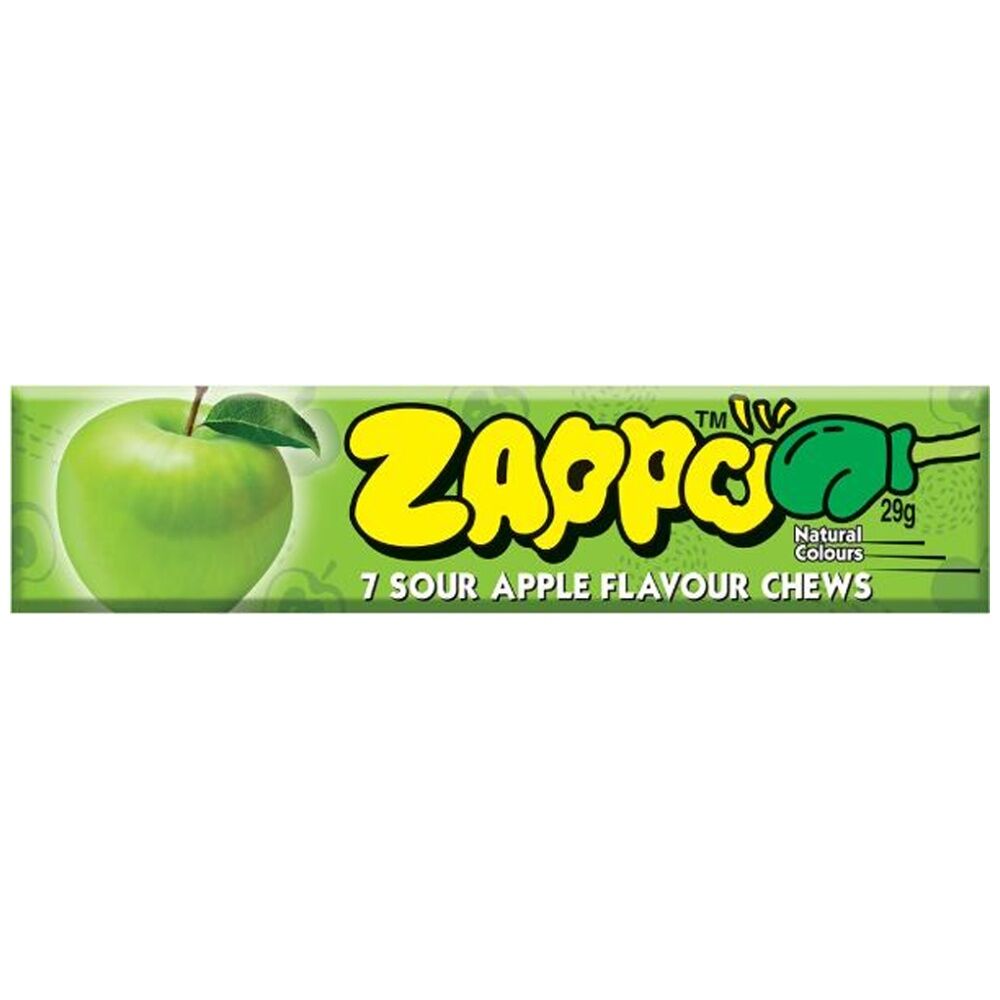 Zappo Sour Apple 29g Fruit Flavour Chewy Gummies/Lollies