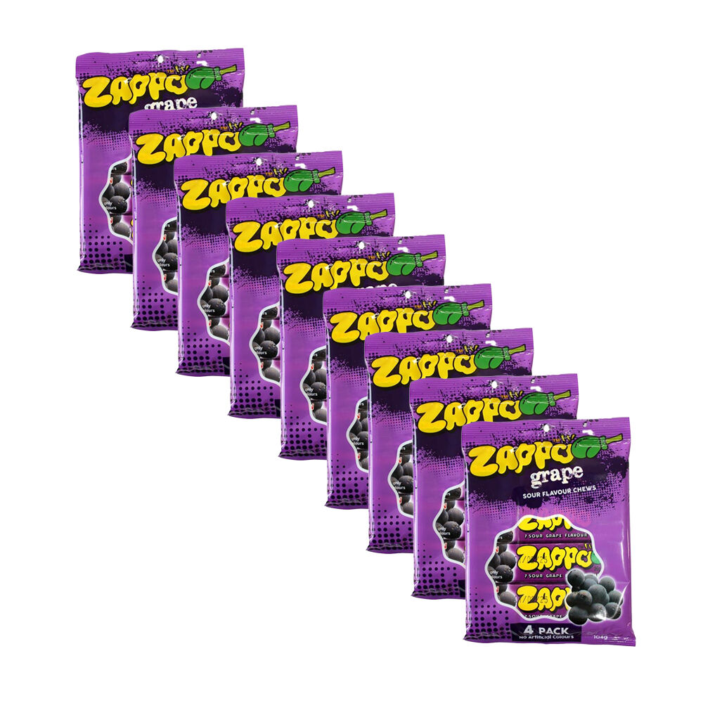 Zappo 4pc Zappo Grape Fruit Flavour Chewy Sour Lollies/Gummies (9 Pack)