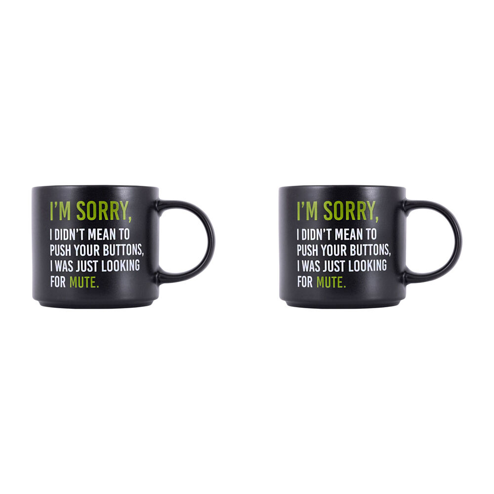 Splosh Cheeky Sorry Ceramic Coffee/Tea Home/Office Mug 9x13.5cm Black (2 Pack)