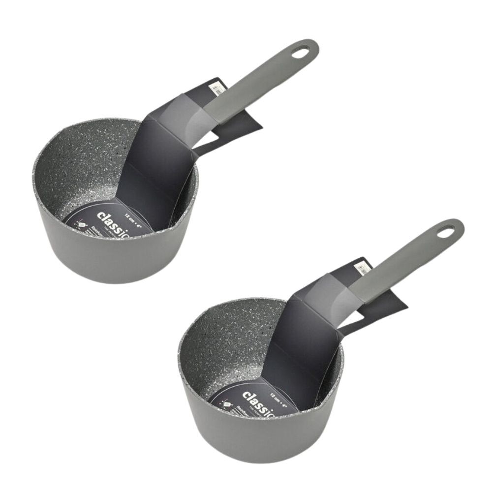 Classica Mini Milk Pot Round Non-Stick Sauce Pan Kitchen Cookware 12 cm Grey (2 Pack)