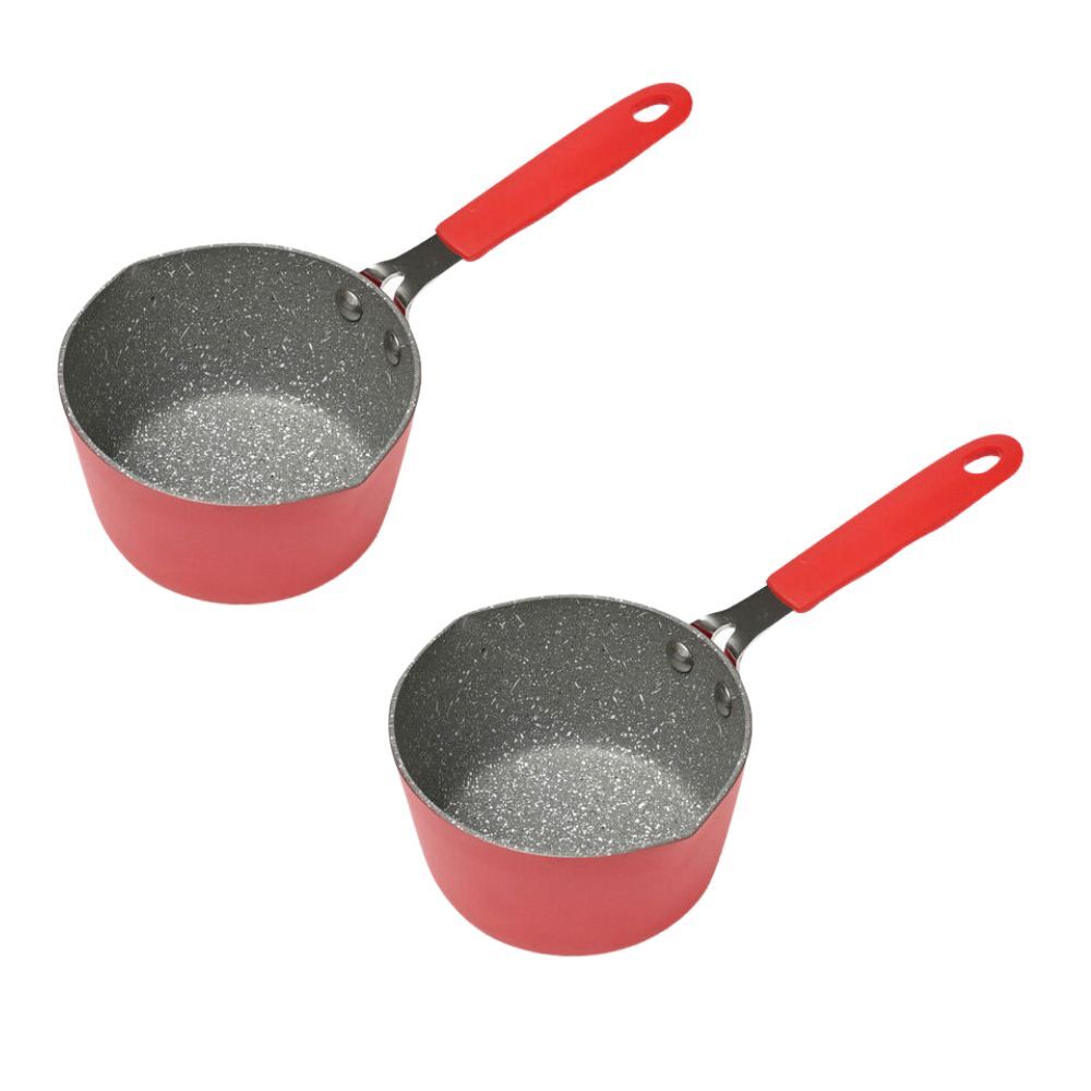 Classica Mini Milk Pot Round Non-Stick Sauce Pan Kitchen Cookware 12 cm Red (2 Pack)