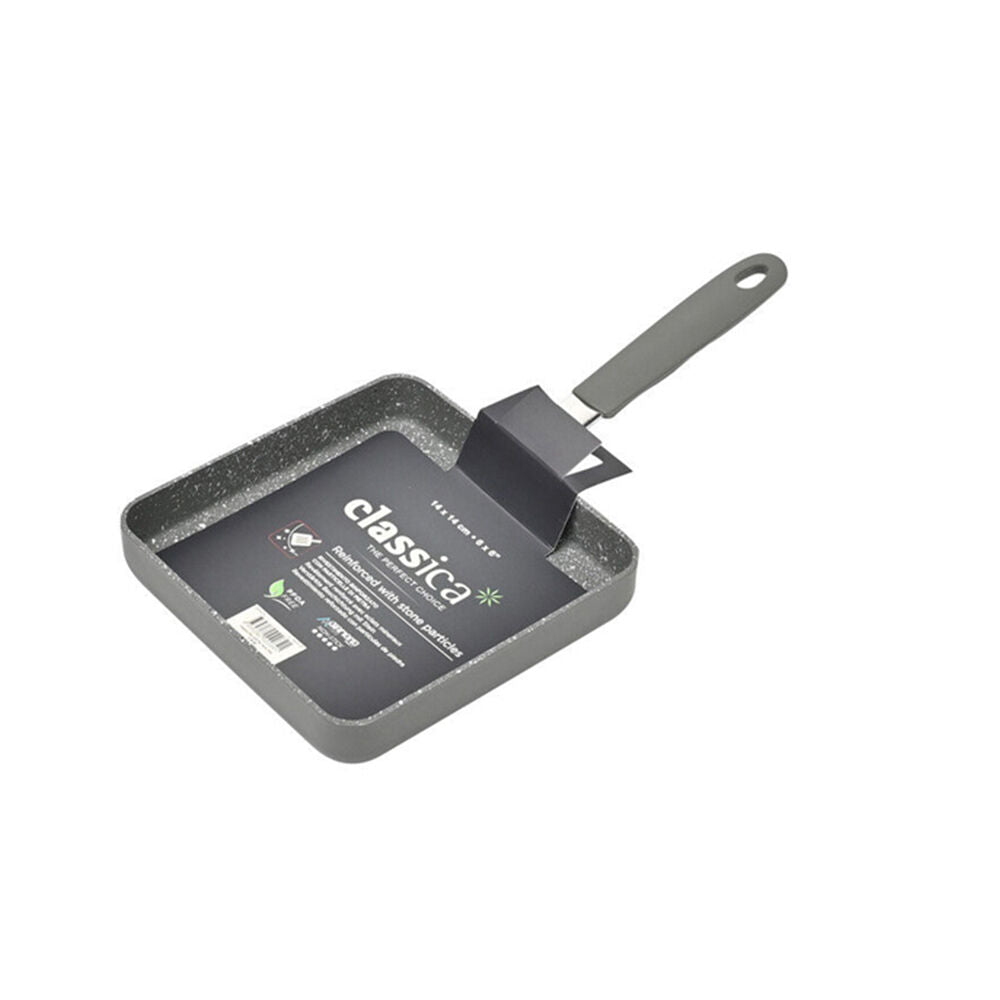 Classica Mini Grill Square Pan Non-Stick Cooking Frypan w/ Handle 14cm Grey