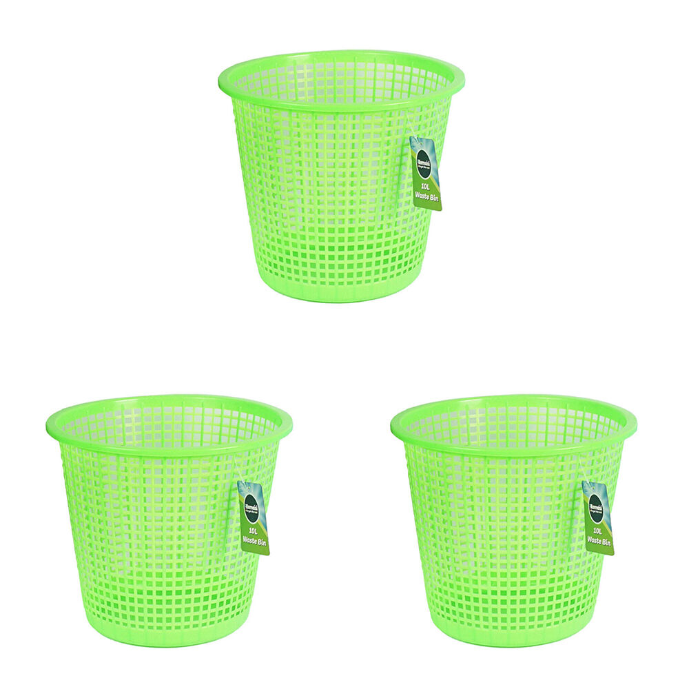 Kemasi Round Open Rubbish Waste Bin Trash Can 10L 23x26cm Assorted (3 Pack)
