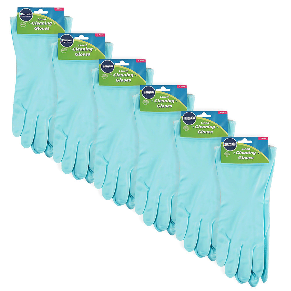 Kemasi Lined Durable Cleaning Gloves Home Care Bathroom Kitchen Cleaning (6 Pack)