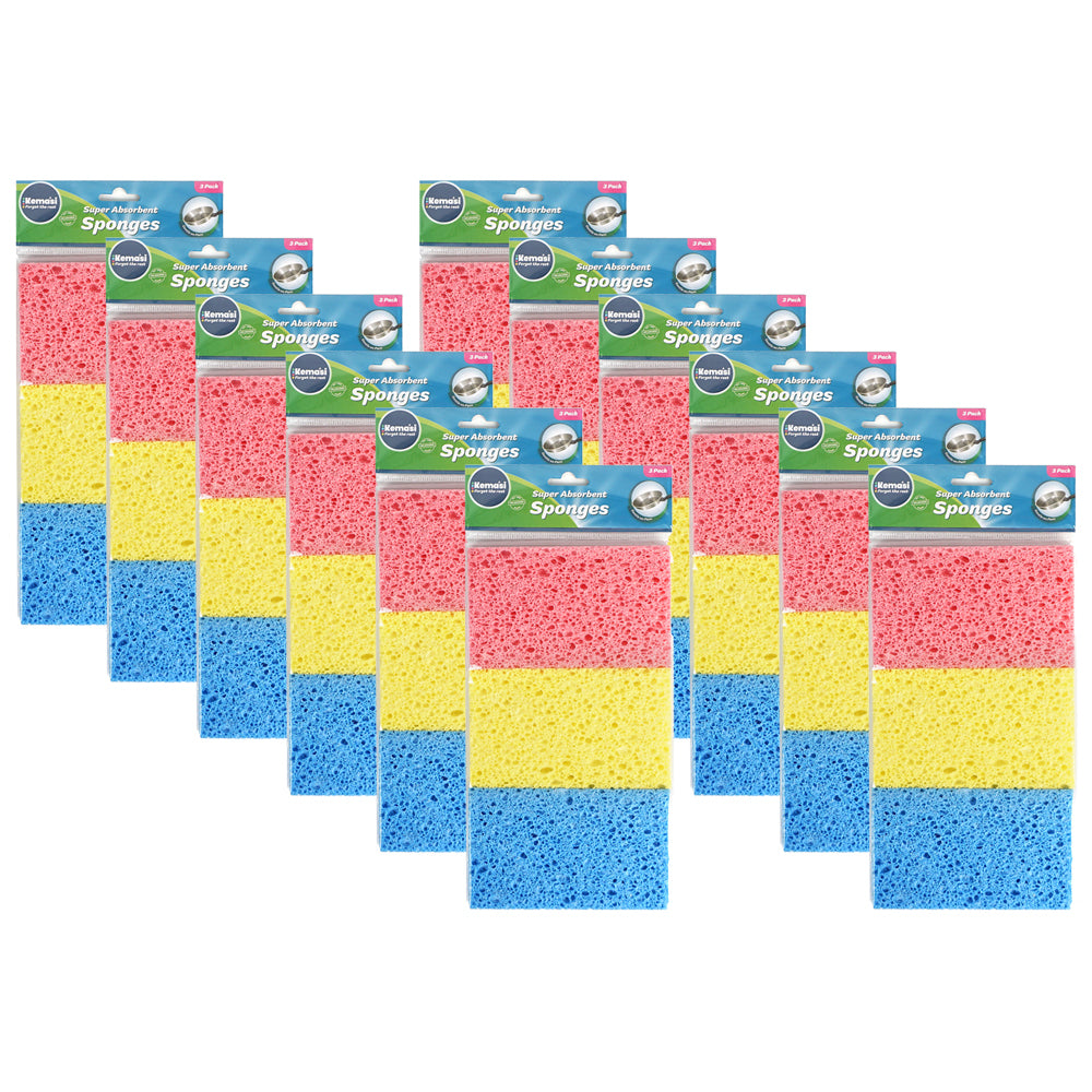 Kemasi Super Absorbent Durable Sponges Kitchen Dishwashing Cleaning Assorted (12 Pack)