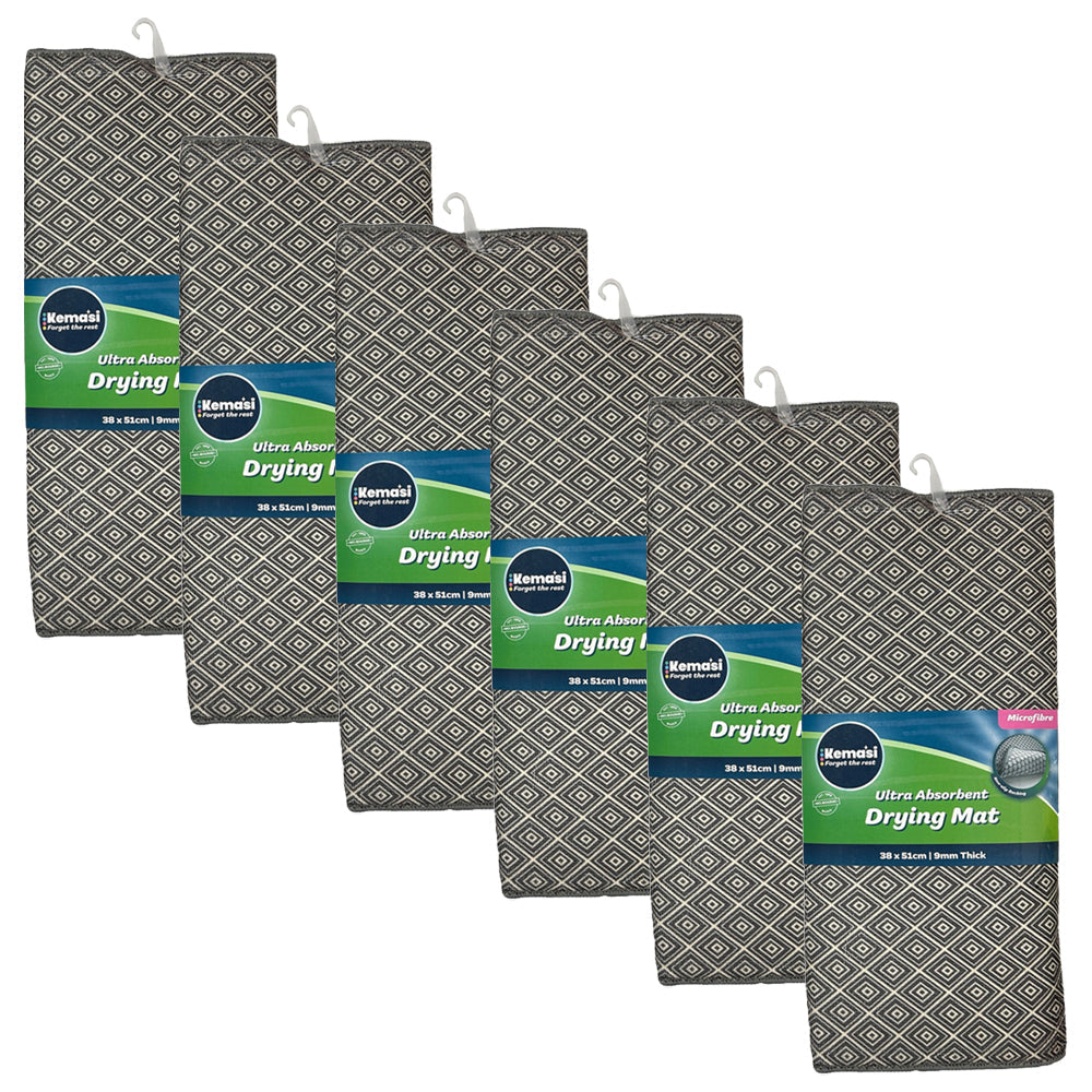Kemasi Kitchen Dishwashing Sink Drying Mat Microfibre Home Cleaning Assorted (6 Pack)