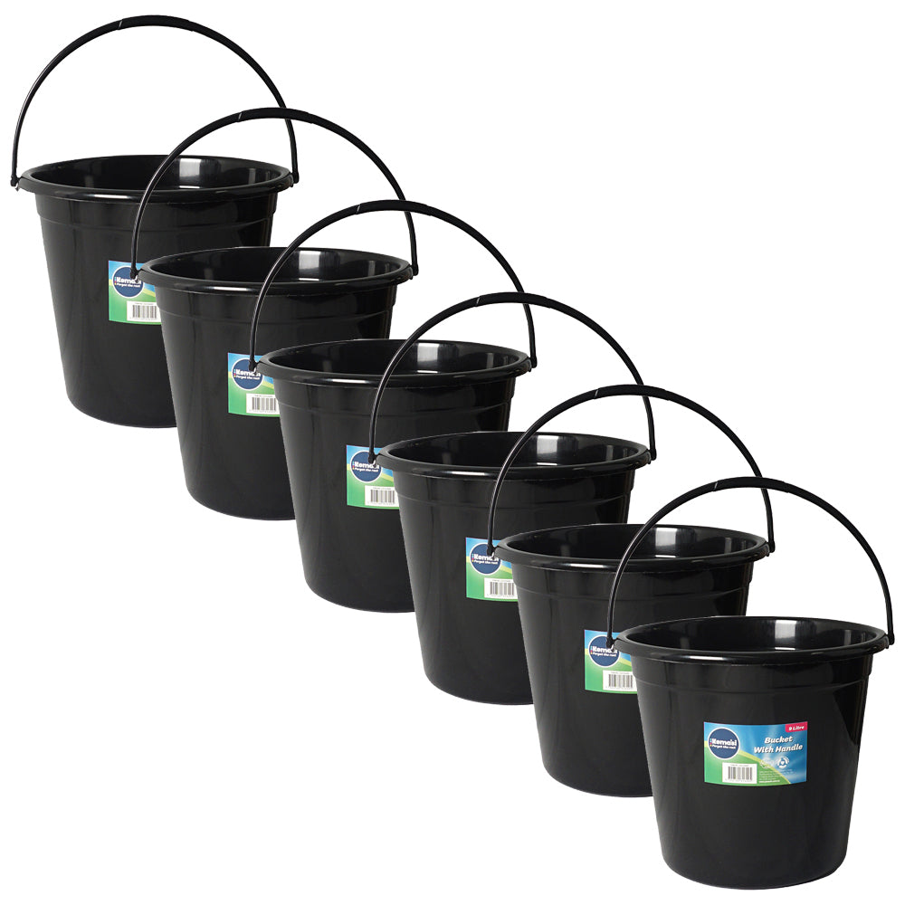 Kemasi Durable Bucket With Handle 9L Home Bathroom Kitchen Floor Cleaning (6 Pack)