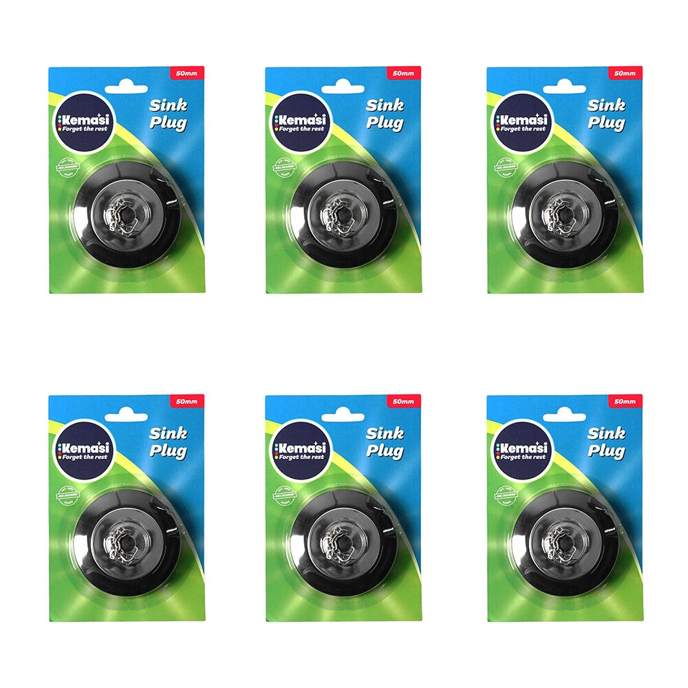 Kemasi Kitchen/Bathroom Sink Plug Cover 5cm Black & Stainless Steel (6 Pack)