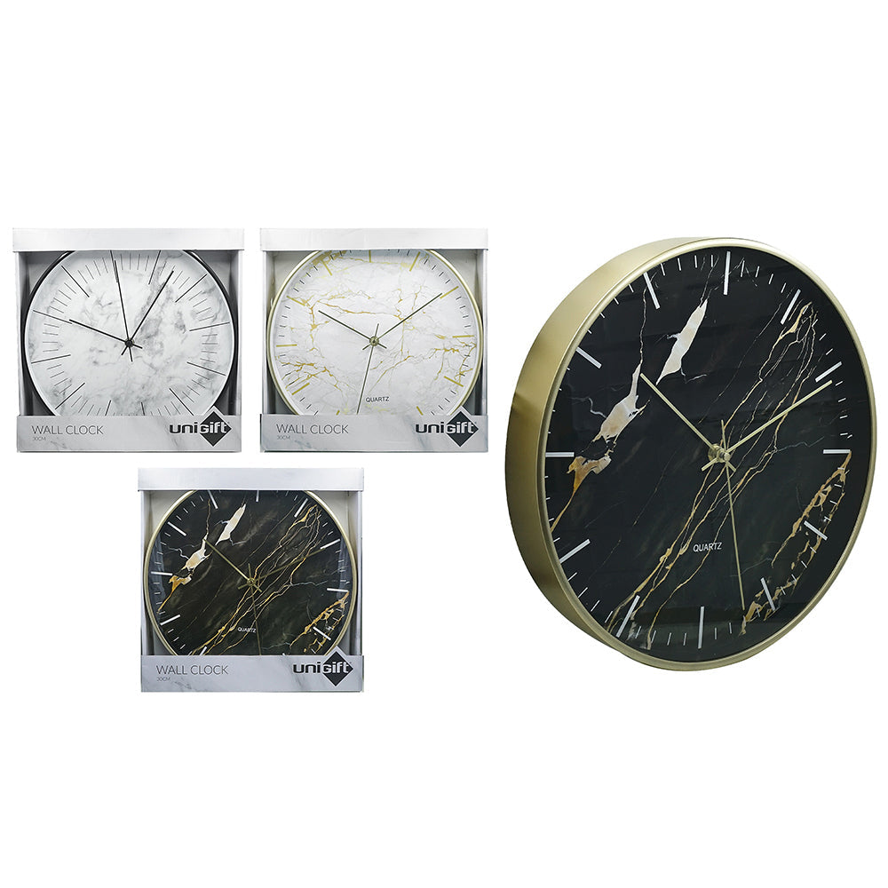Unigift Marble Round 30cm Wall Clock Analogue Hanging Home Room Decor Assorted — image 2