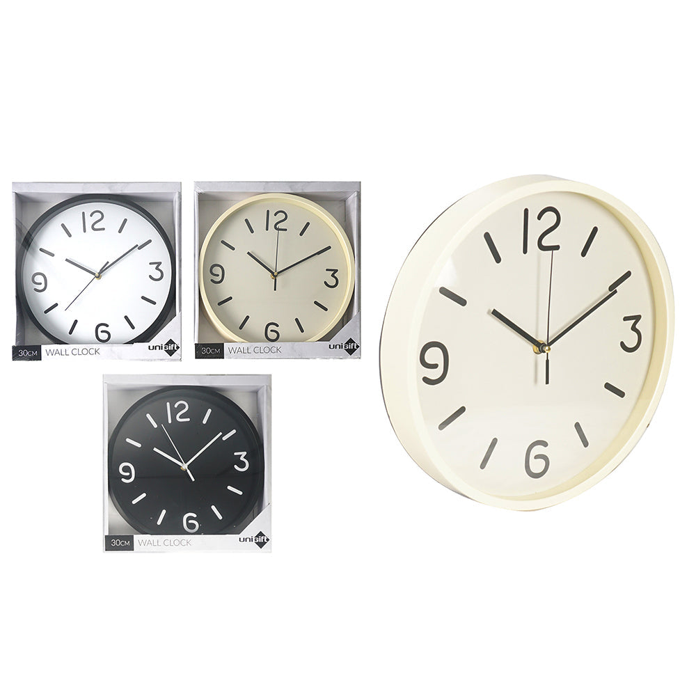 Unigift 12Inch/30cm Classic Wall Clock - Modern Assorted Colours Home Decor — image 2