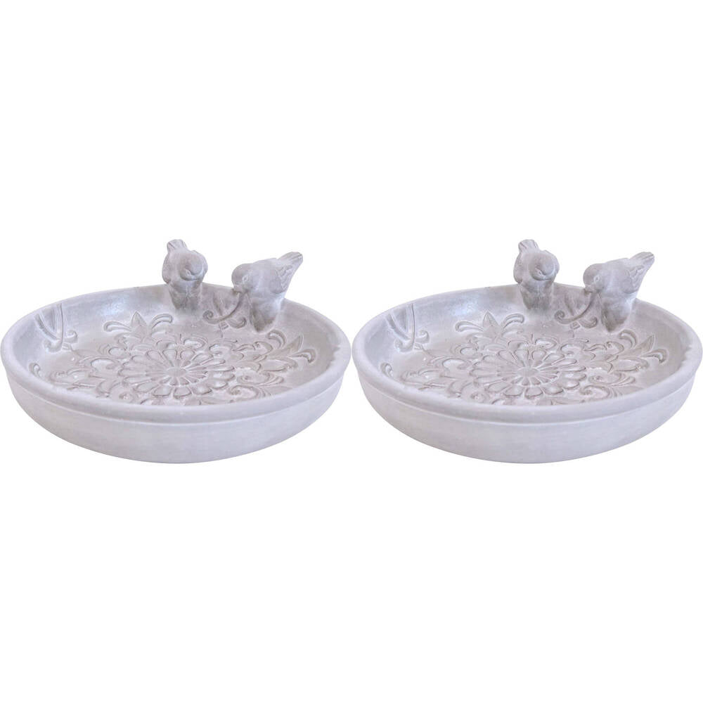 LVD Concrete Bird Bath Tap Bowl Home/Garden/Patio Outdoor Decor 27x26cm White (2 Pack)