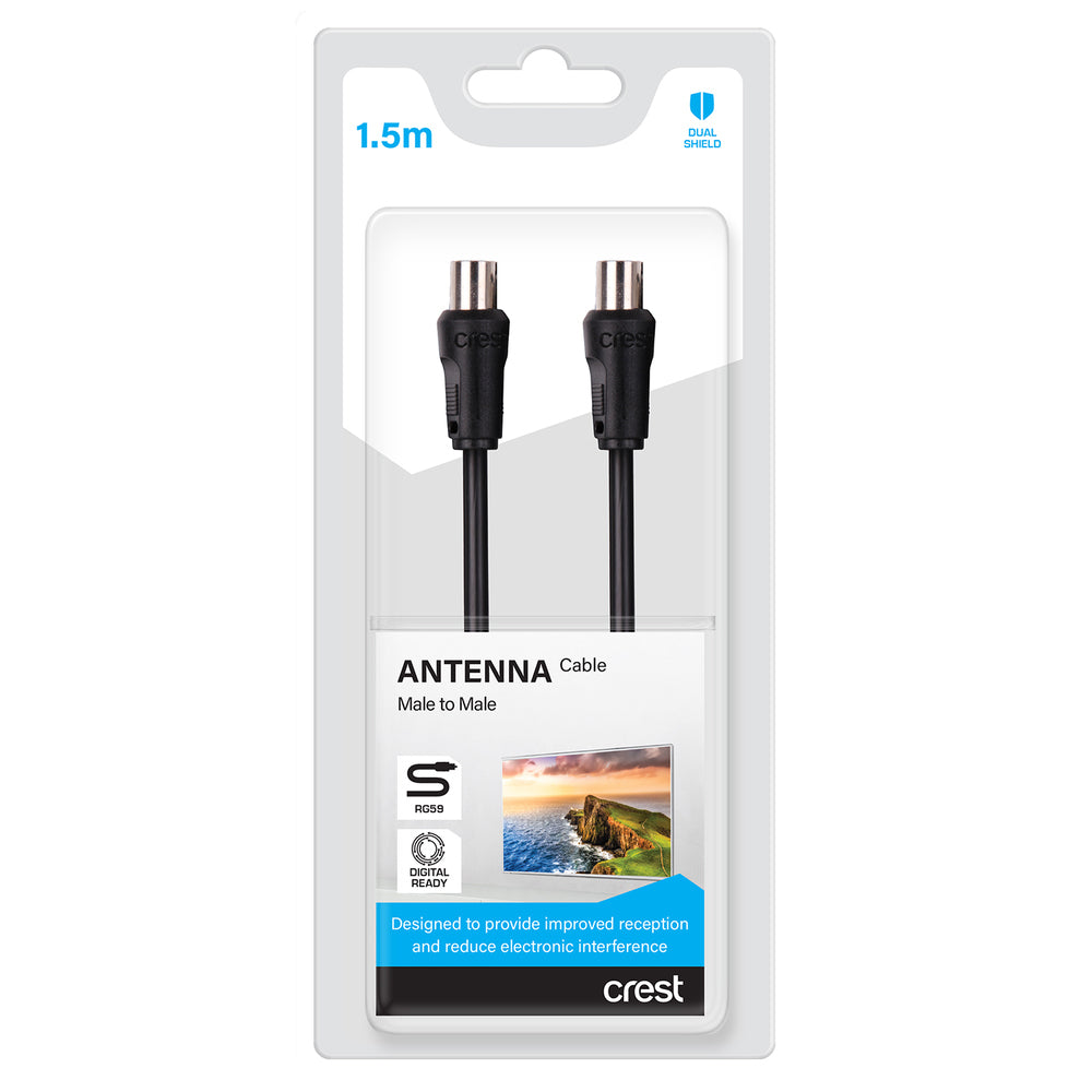 Crest 1.5m Dual Shield Male TV Antenna Cable - Black (2 Pack) — image 2