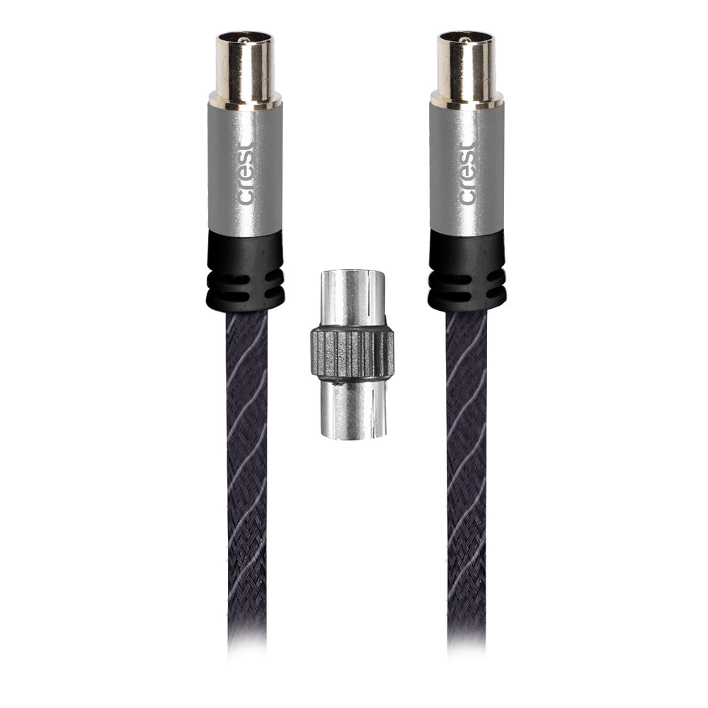 Crest 2m Triple Shield Male Antenna Cable w/ Adaptor For HDTV Coaxial Black