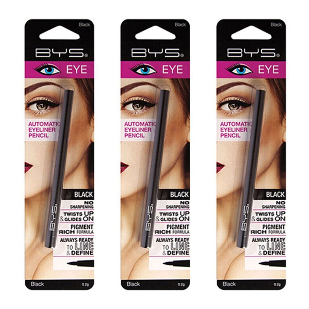 BYS Automatic 0.2g Twist Eyeliner Pencil Women Eye Makeup Beauty Black (3 Pack)